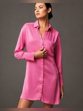 Pilcro by Anthropologie Pink Button Front Shirt Dress Long Sleeve Collared Mini